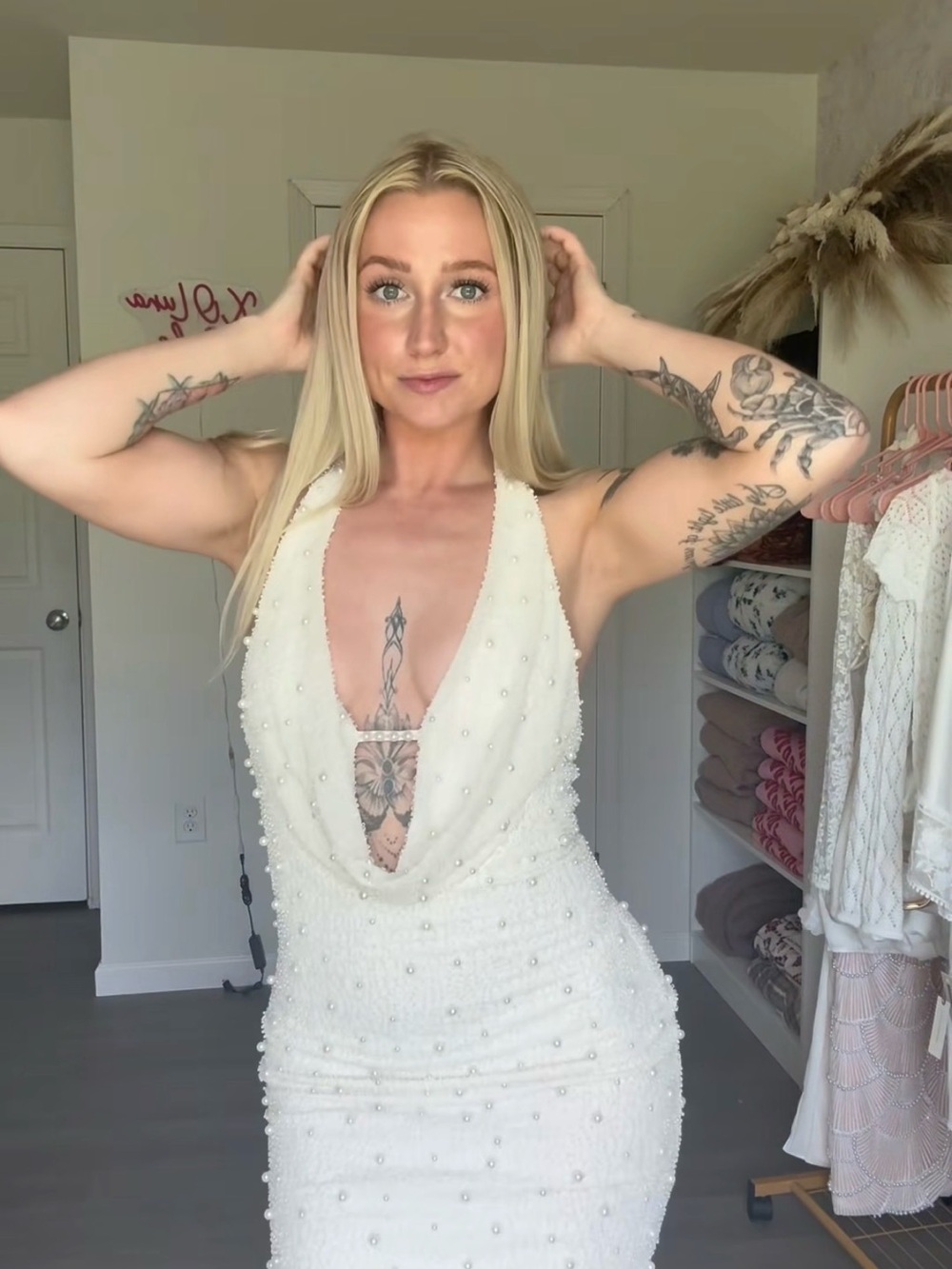 Oh Polly White Beaded Halter Mini Dress - Picture 4 of 5